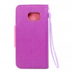 Wholesale Galaxy S6 Edge Color Flip Leather Wallet Case with Strap (Purple Pink)